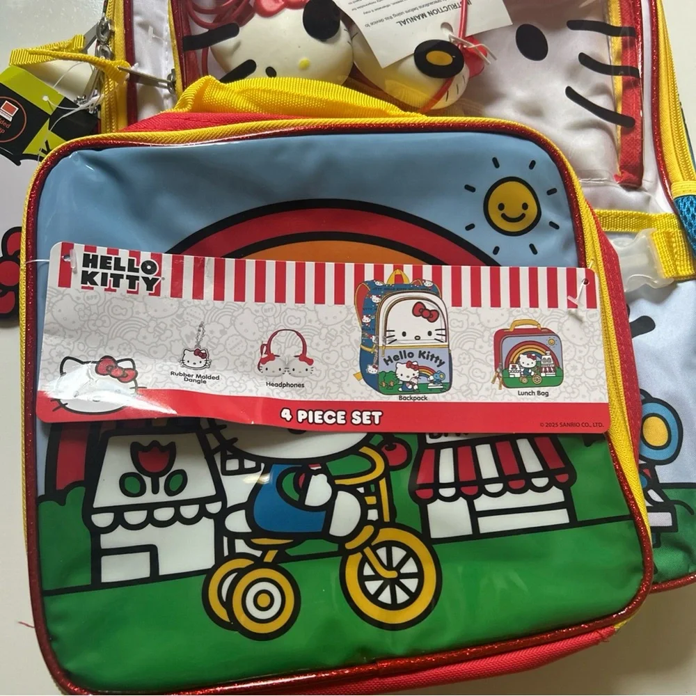 Hello Kitty Multi Color 4-Piece 17” backpack set with lunch box and more NWT